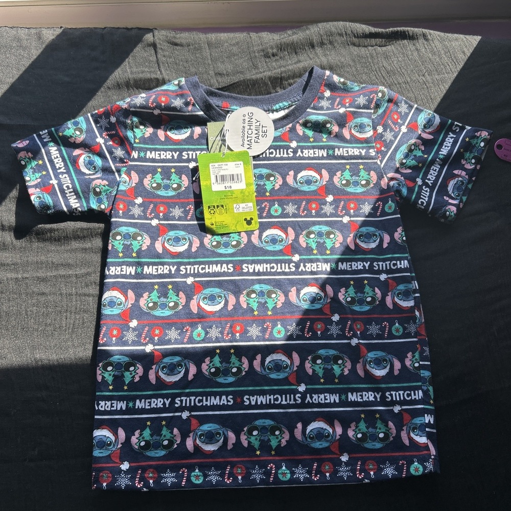 Stitch Christmas PJ Shirt Only Size 6 Kids NWT